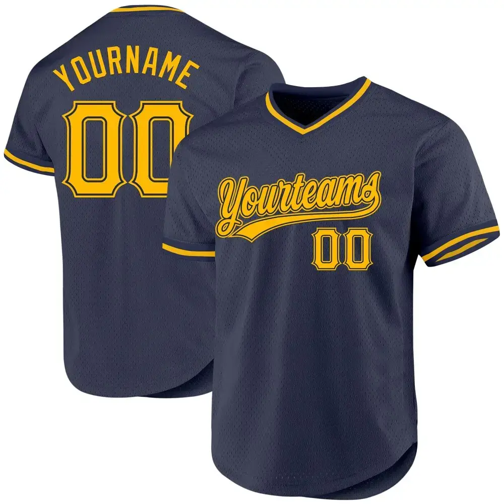 Custom Navy Gold Authentic Throwback Baseball Jersey Image