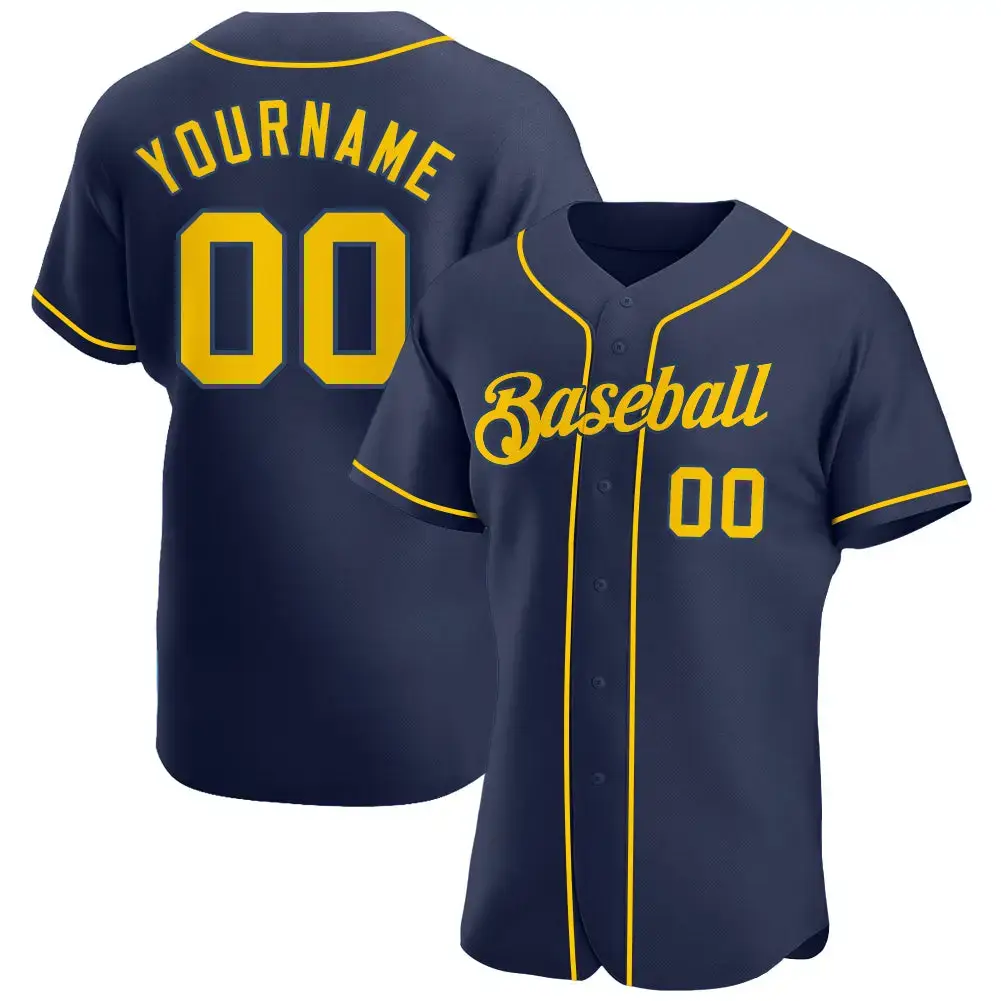 Custom Navy Gold-Navy Authentic Baseball Jersey Image
