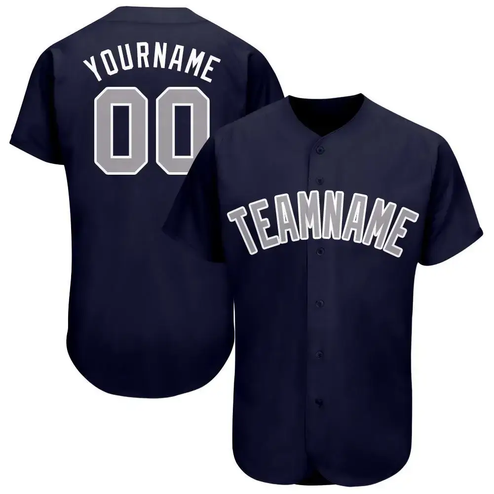 Custom Navy Gray-White Baseball Jersey Image