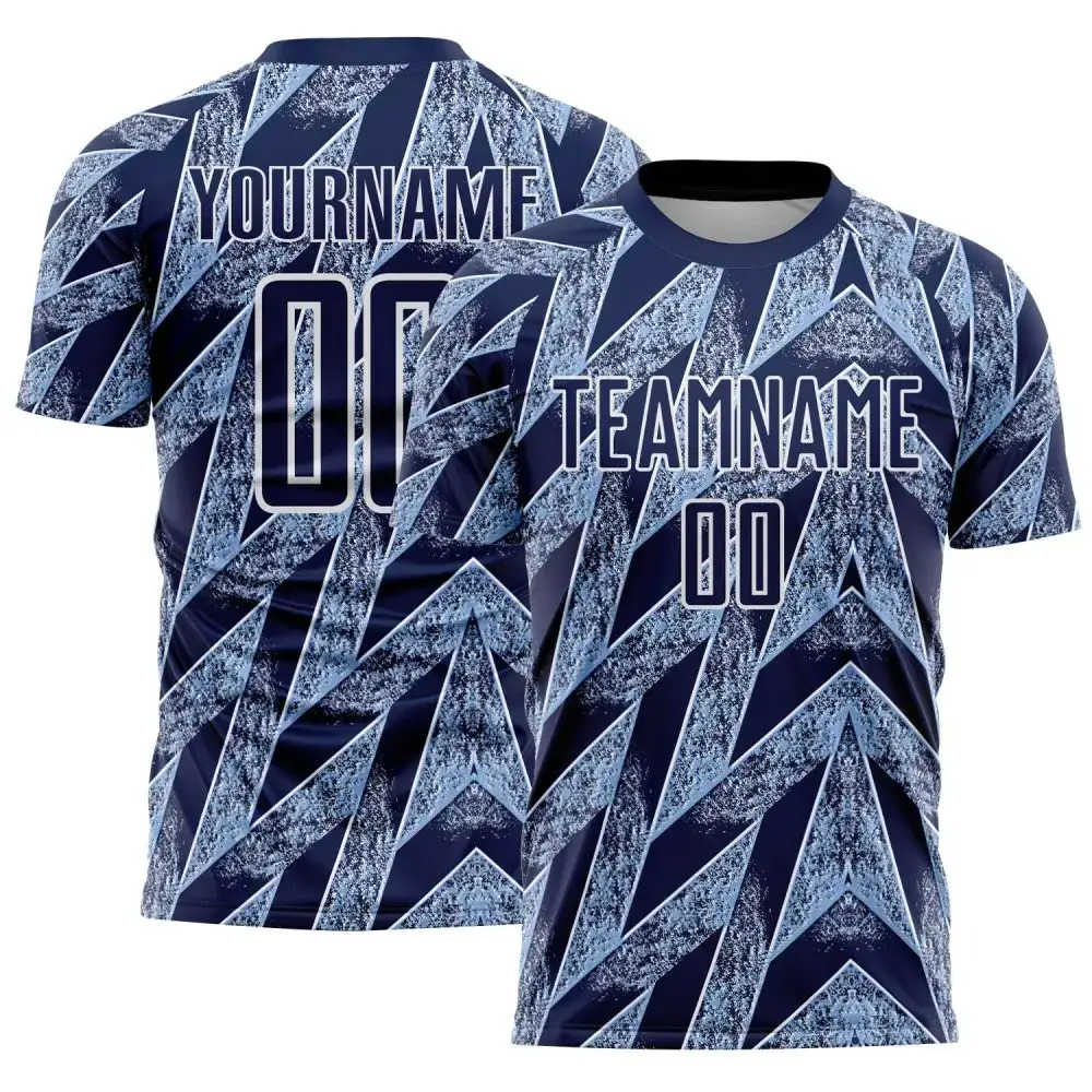 Custom Navy Light Blue-White Argentina Stripes Sports Sublimation Soccer Uniform Jersey Image