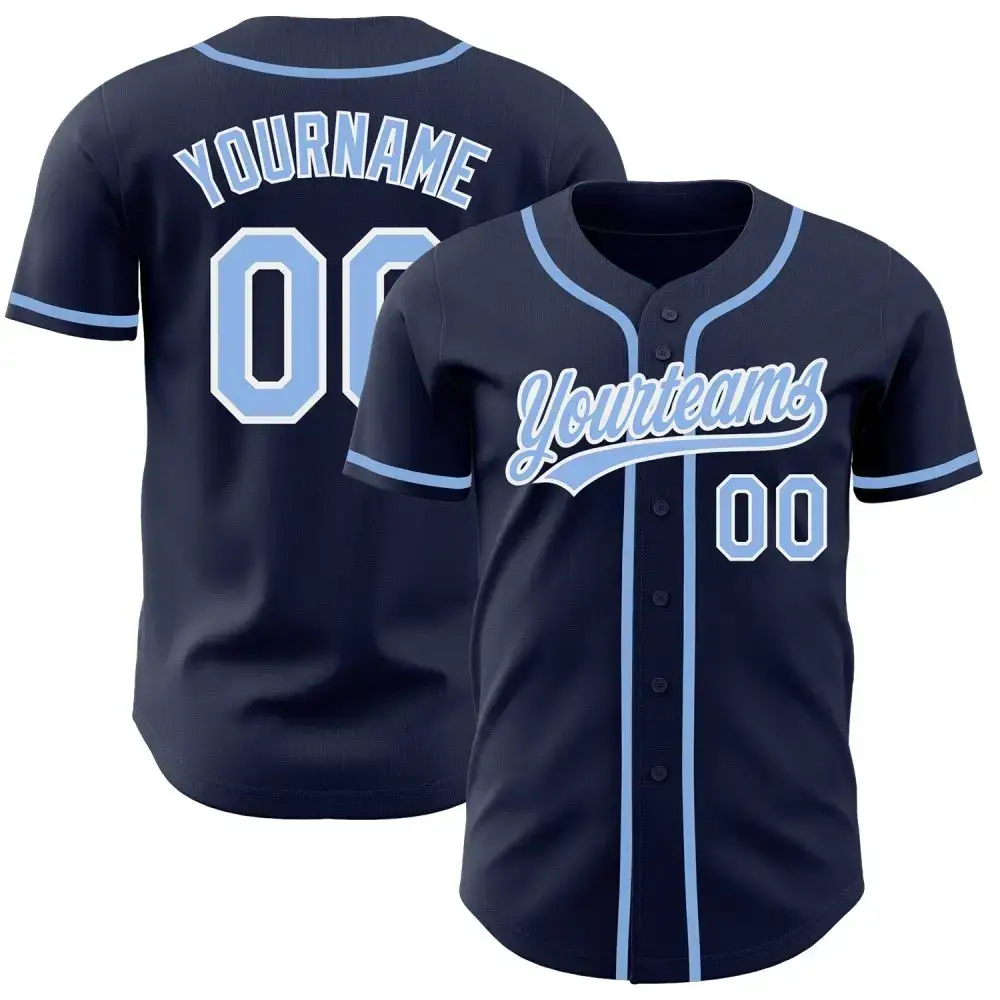 Custom Navy Light Blue-White Authentic Baseball Jersey Image