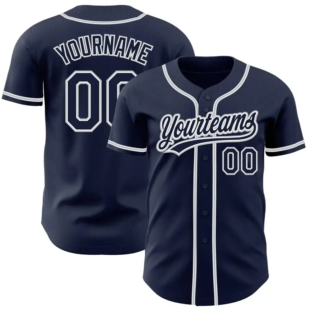 Custom Navy Navy-Gray Authentic Baseball Jersey Image