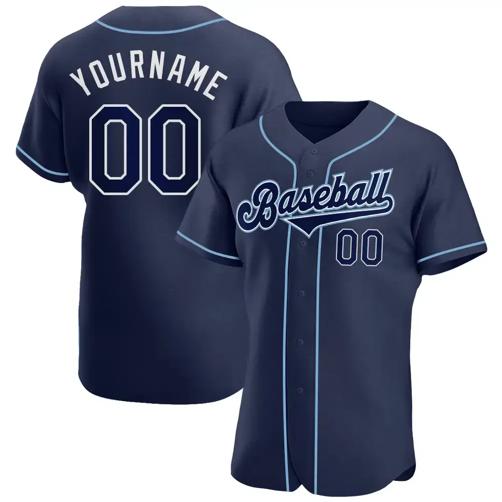 Custom Navy Navy-Powder Blue Authentic Baseball Jersey Image