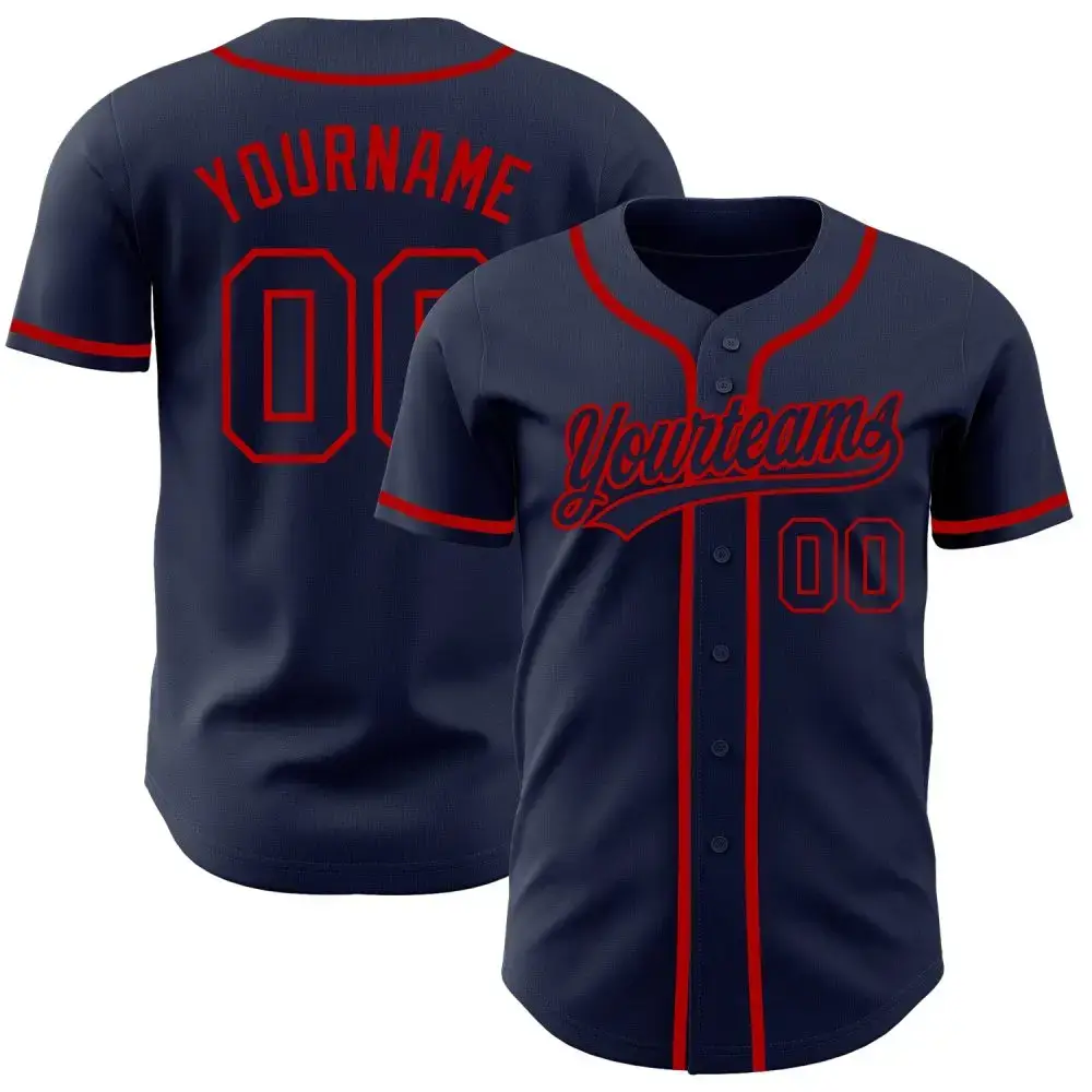 Custom Navy Navy-Red Authentic Baseball Jersey Image