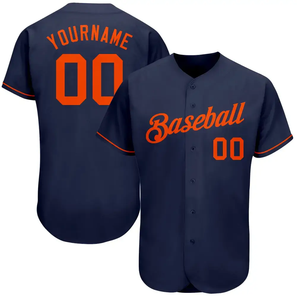 Custom Navy Orange Authentic Baseball Jersey Image