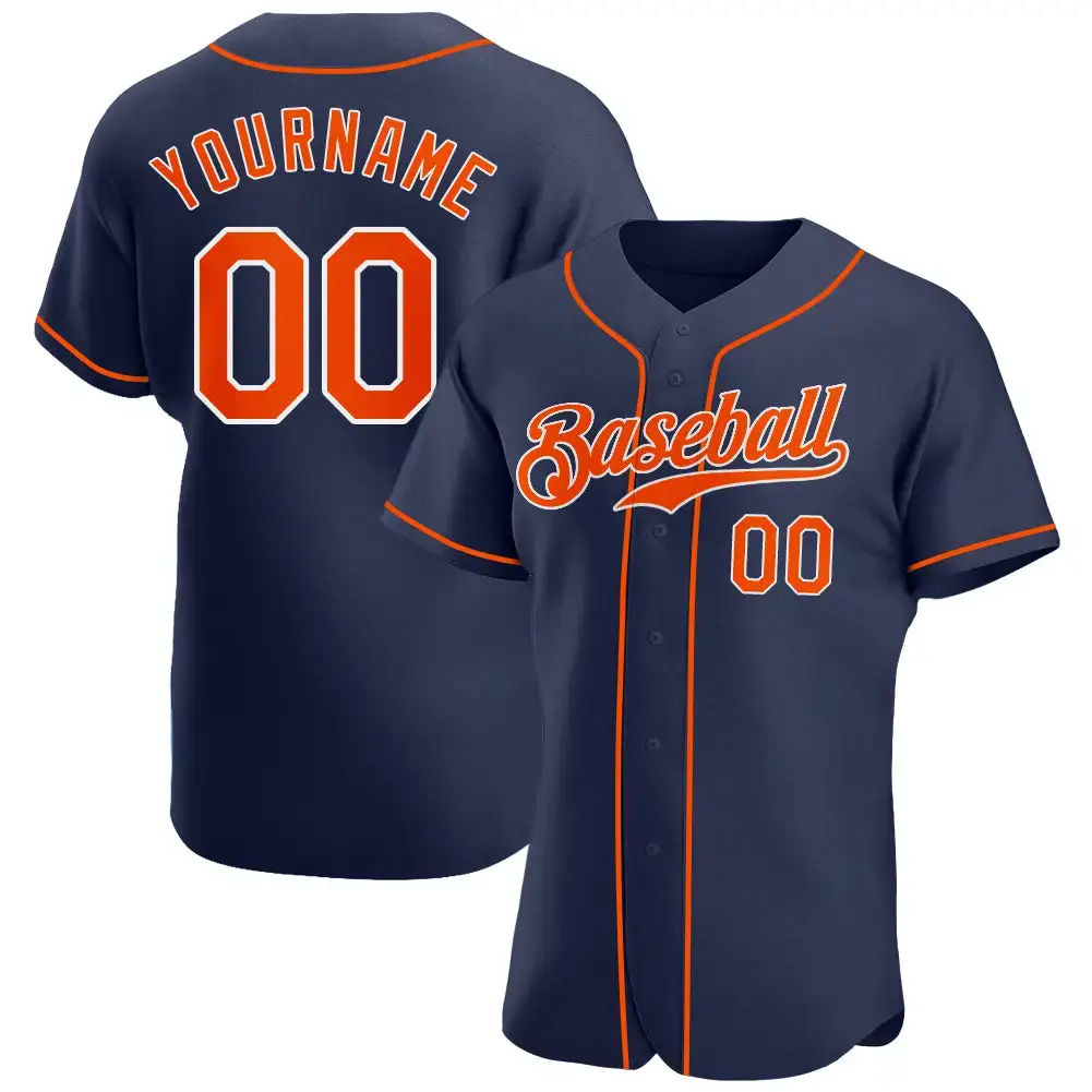 Custom Navy Orange-White Authentic Baseball Jersey Image