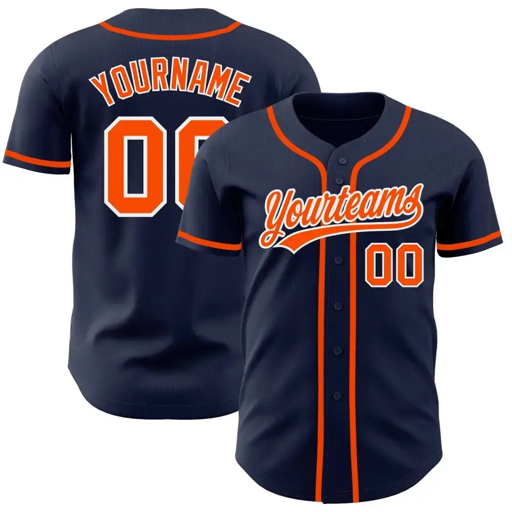Custom Navy Orange-White Authentic Baseball Jersey Image