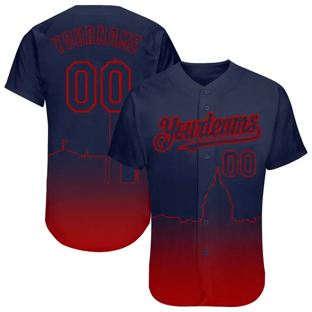 Custom Navy Red 3D Washington City Edition Fade Fashion Authentic Baseball Jersey Image
