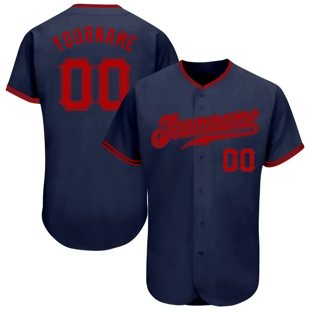 Custom Navy Red Authentic Baseball Jersey Image