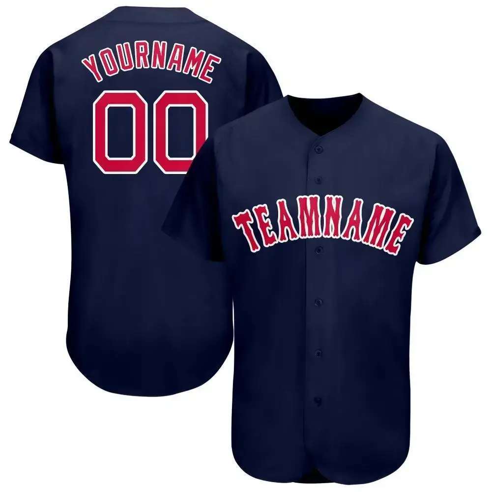 Custom Navy Red-White Baseball Jersey Image