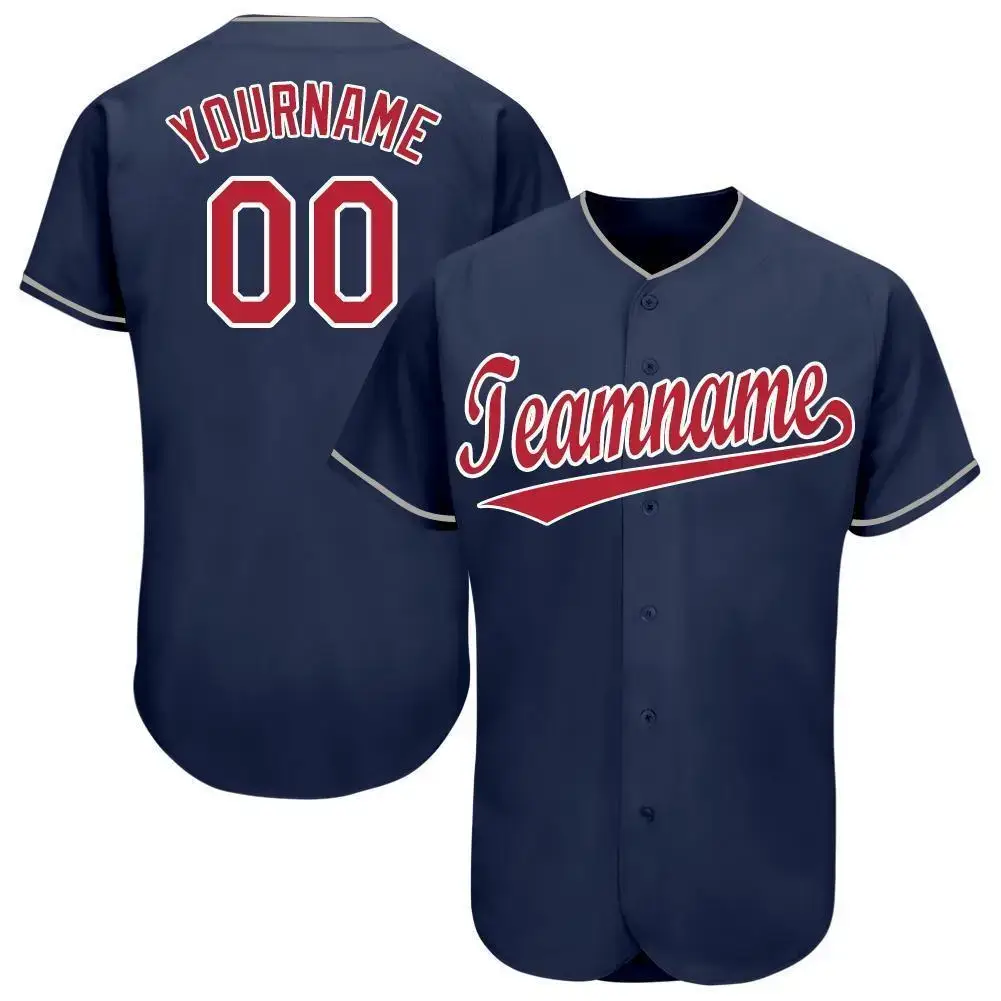 Custom Navy Red-White Baseball Jersey Image