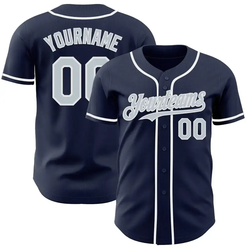 Custom Navy Silver-White Authentic Baseball Jersey Image