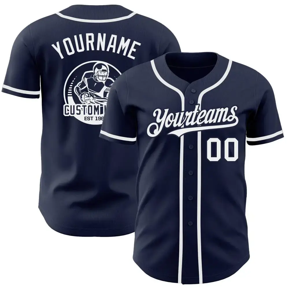 Custom Navy White Authentic Baseball Jersey Image