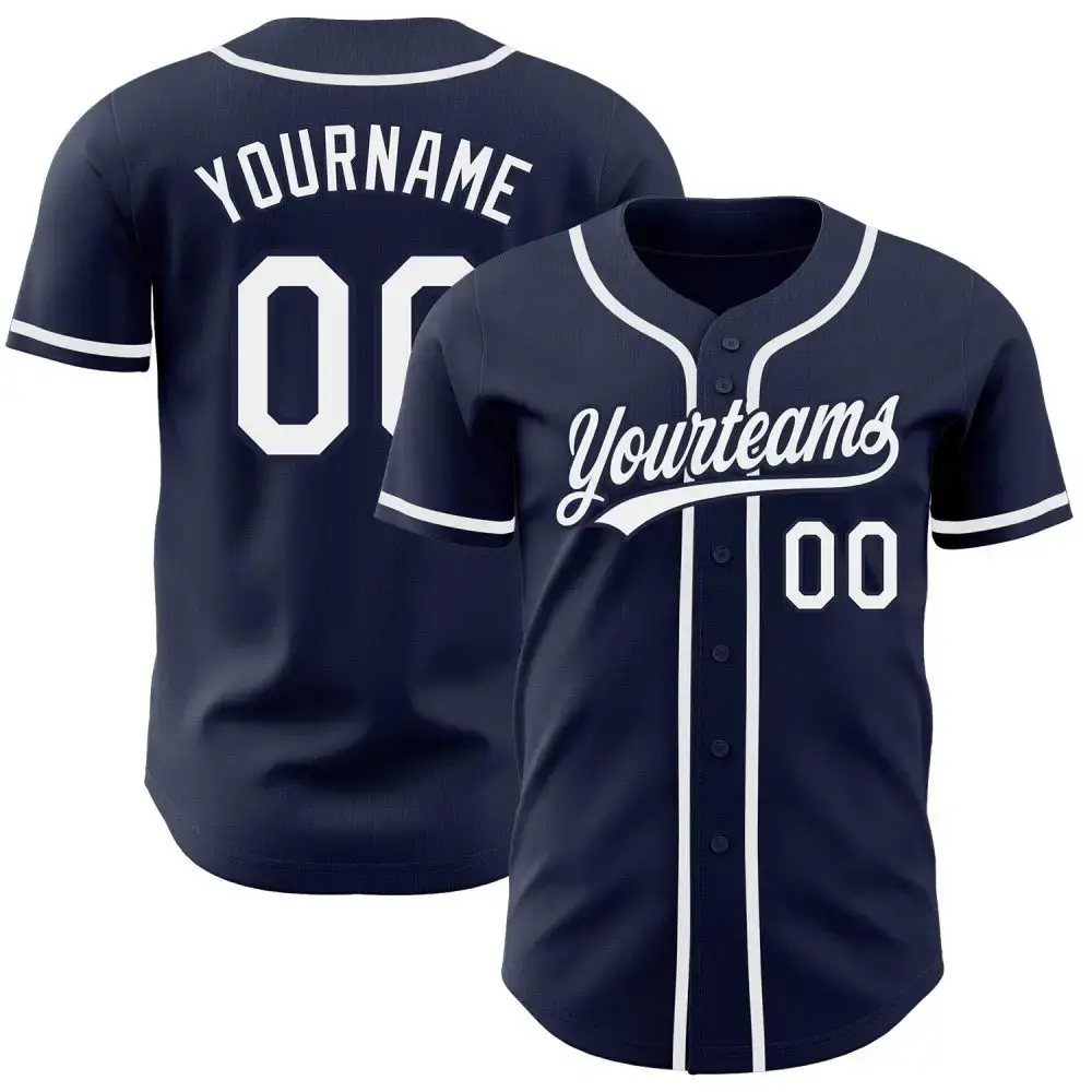Custom Navy White Authentic Baseball Jersey Image
