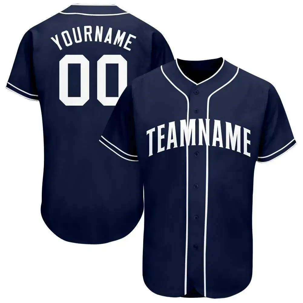 Custom Navy White Baseball Jersey Image