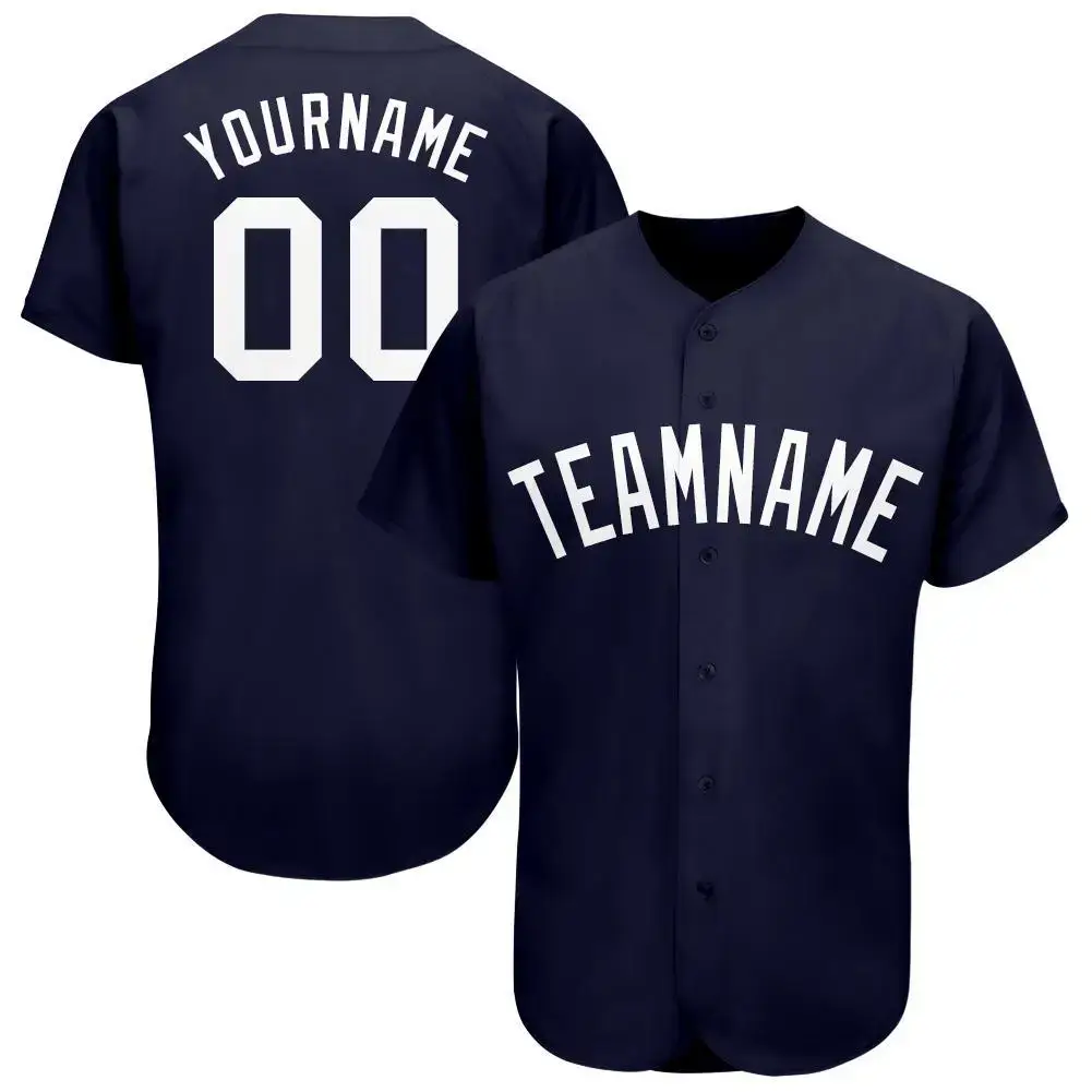 Custom Navy White Baseball Jersey Image