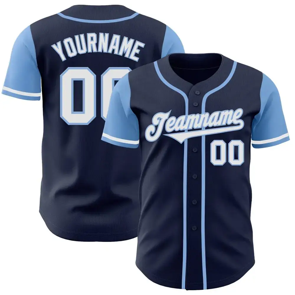 Custom Navy White-Light Blue Authentic Two Tone Baseball Jersey Image