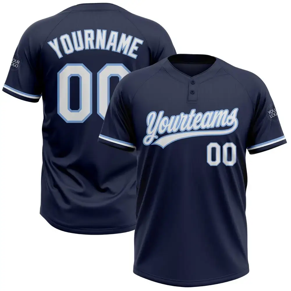 Custom Navy White-Light Blue Two-Button Unisex Softball Jersey Image