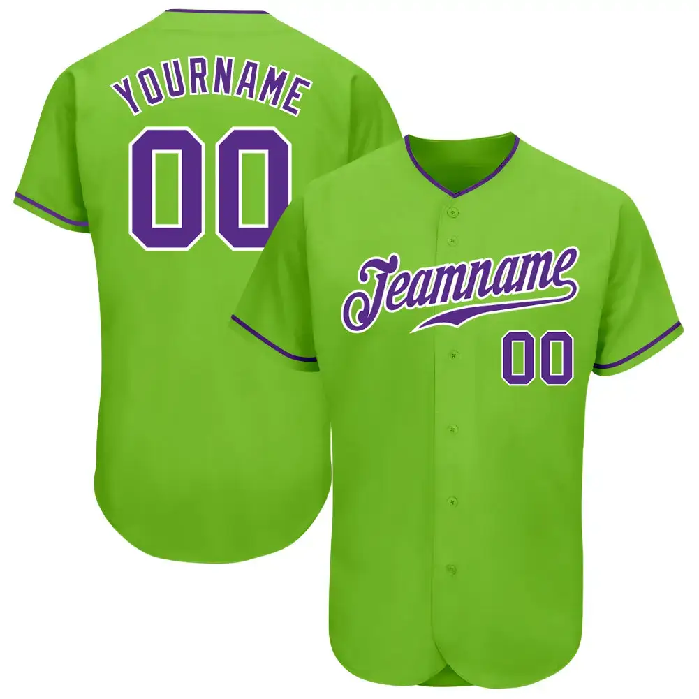 Custom Neon Green Purple-White Authentic Baseball Jersey Image