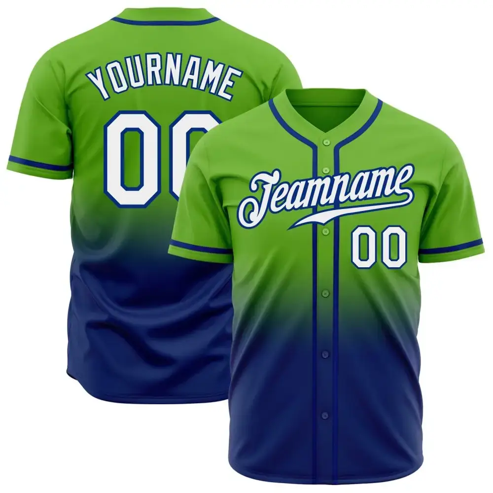 Custom Neon Green White-Royal Authentic Fade Fashion Baseball Jersey Image