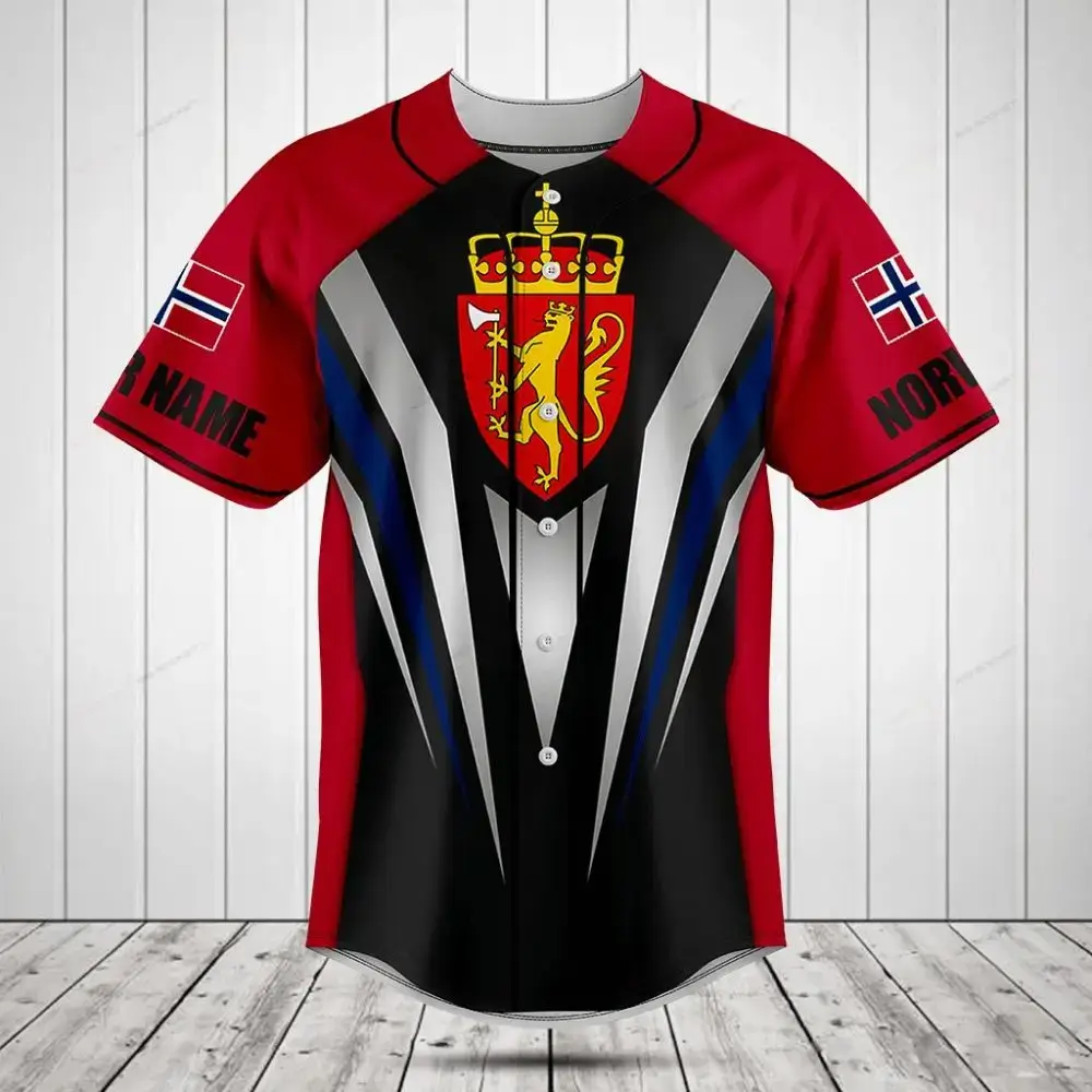 Custom Norway Flag Baseball Jersey - Personalized Team Sportswear, Breathable & Stylish Image