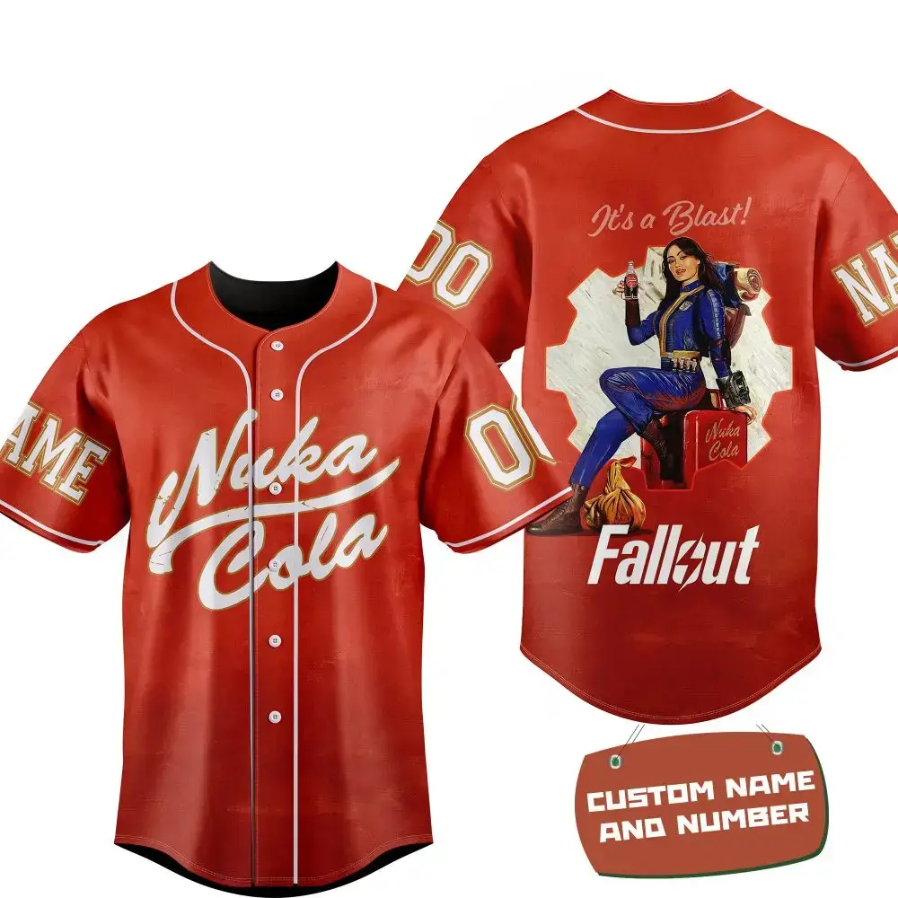 Custom Nuka Cola Baseball Jersey - Fallout Inspired, Personalized Name & Number Image