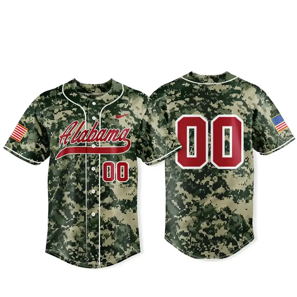 Custom Number Alabama Crimson Tide Military Night 2026 Baseball Jersey Image