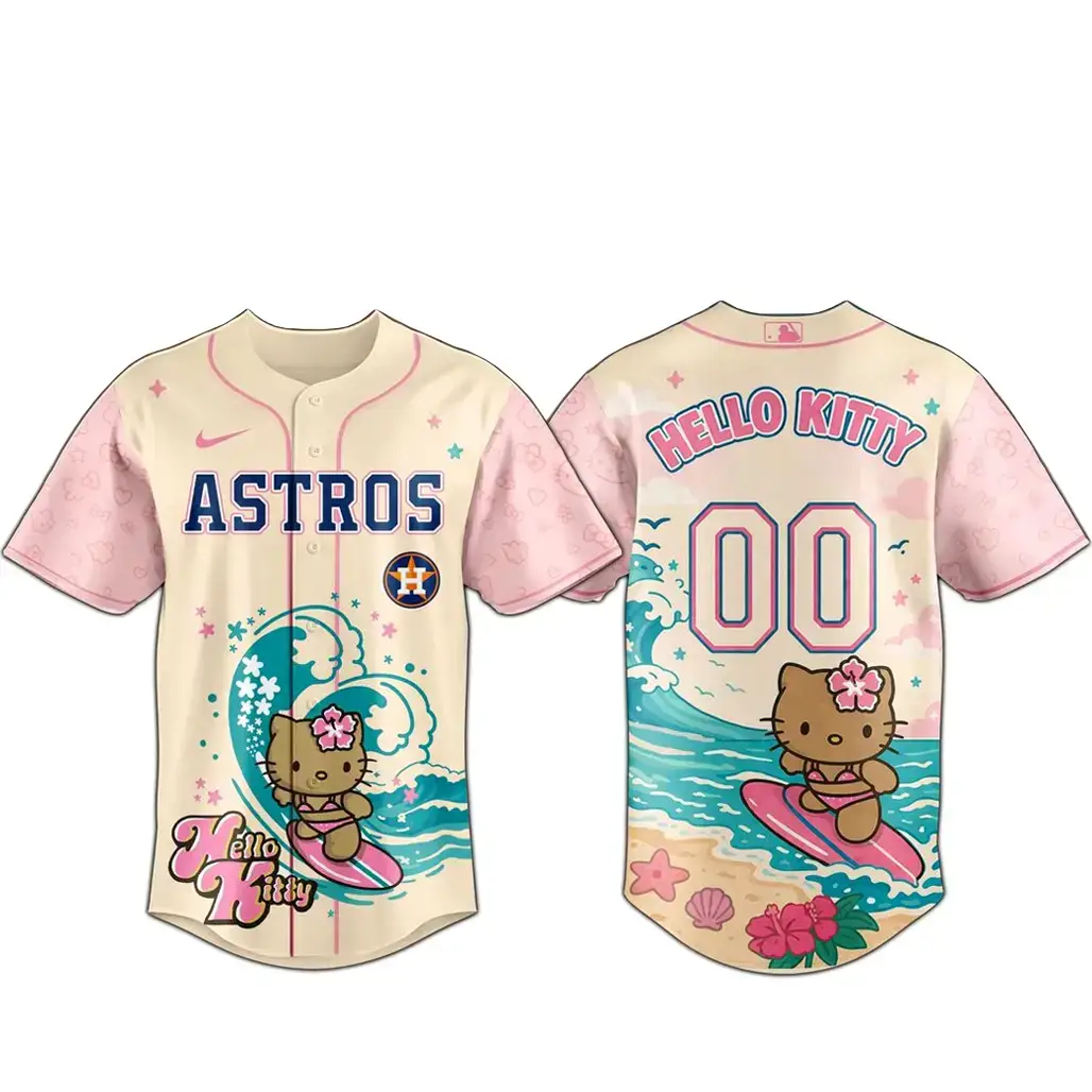 Custom Number Houston Astros x Hello Kitty Surfing Kawaii Summer 2026 Baseball Jersey Image