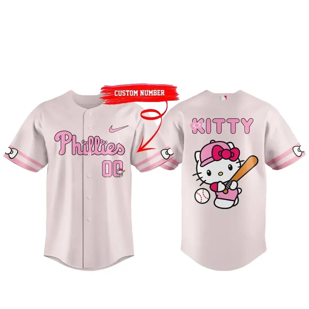 Custom Number Philadelphia Phillies x Hello Kitty Night 2026 Clay Pink Baseball Jersey Image