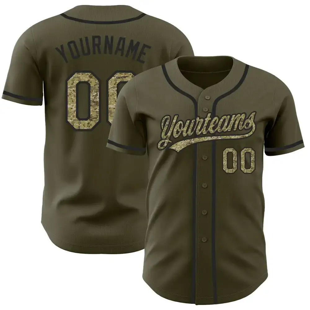 Custom Olive Camo-Black Authentic Salute To Service Baseball Jersey Image