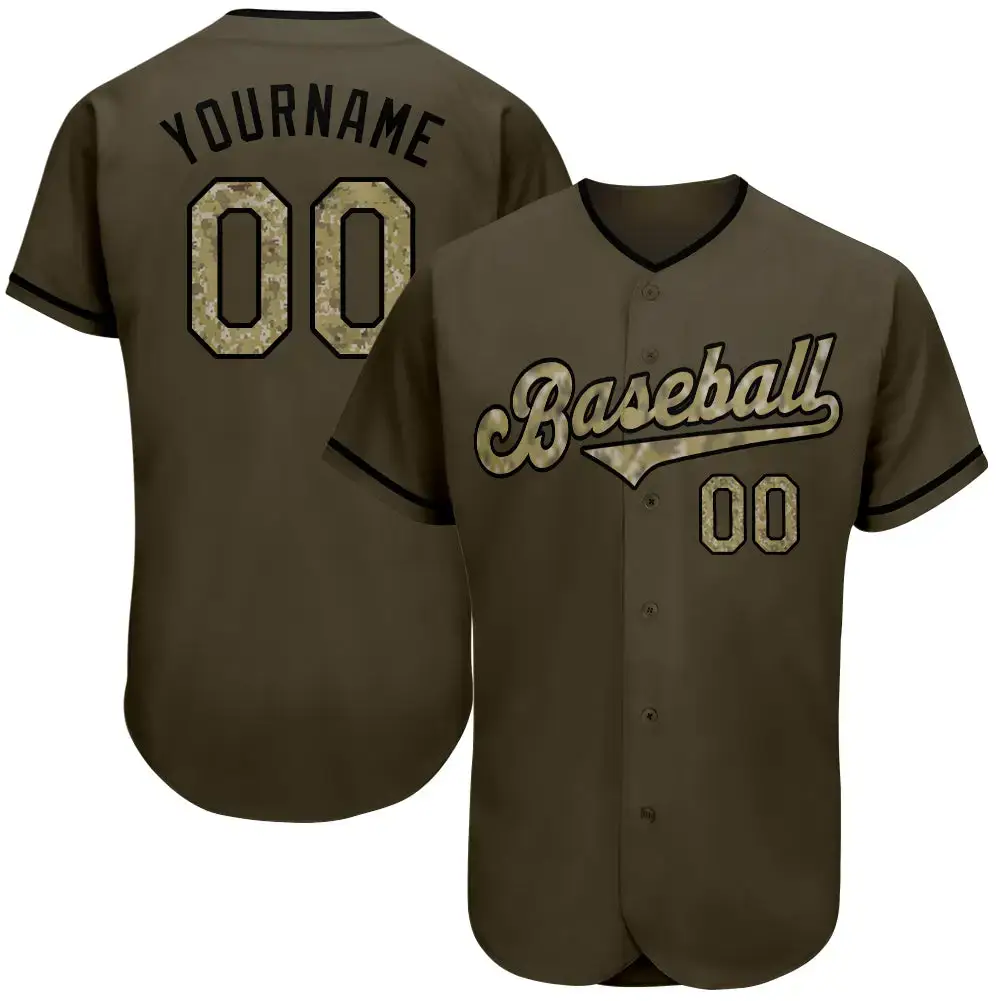 Custom Olive Camo-Black Authentic Salute To Service Baseball Jersey Image