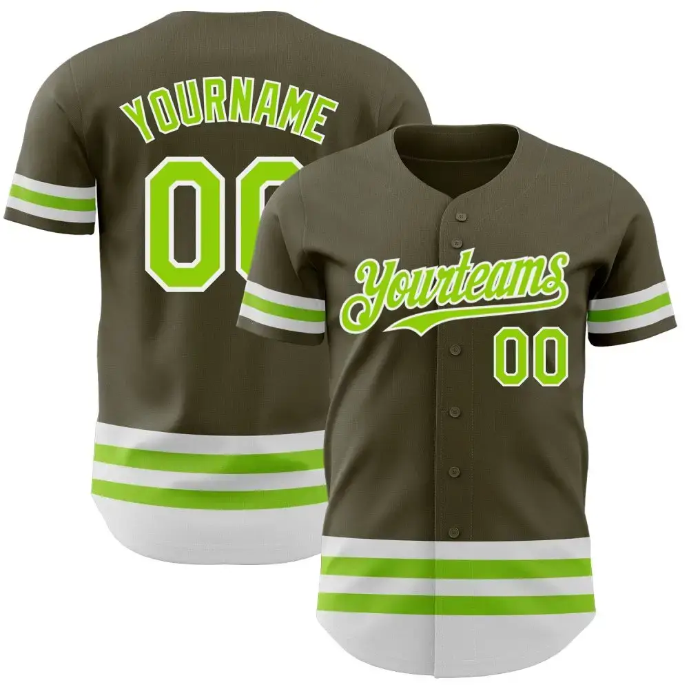 Custom Olive Neon Green-White Line Authentic Salute To Service Baseball Jersey Image
