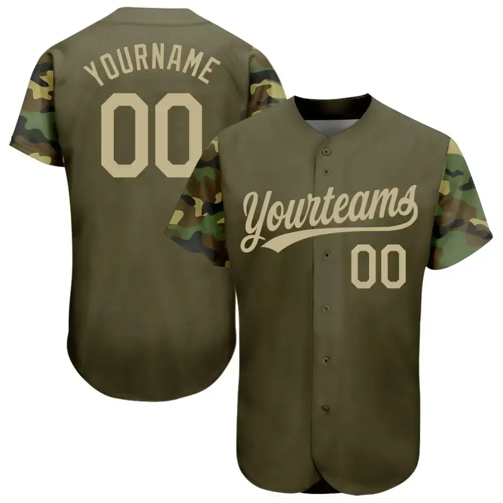 Custom Olive Vegas Gold-Camo 3D Pattern Design Authentic Salute To Service Baseball Jersey Image