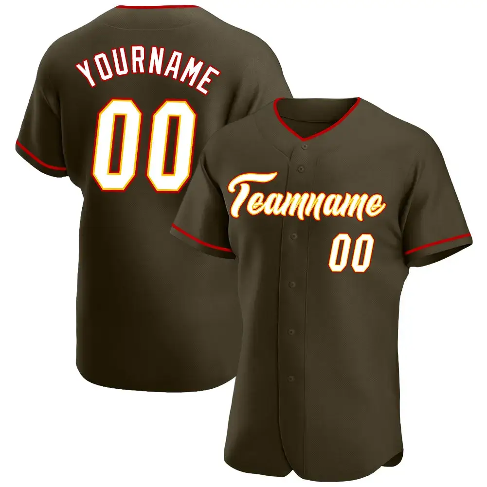Custom Olive White-Gold Authentic Salute To Service Baseball Jersey Image
