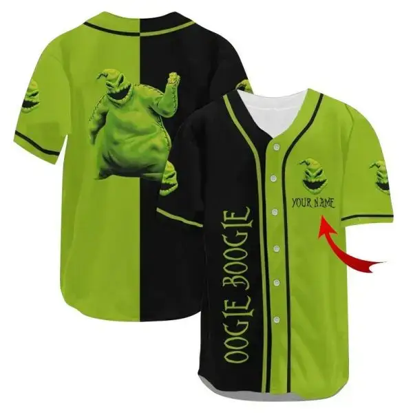 Custom Oogie Boogie Baseball Jersey - Personalized Halloween Gift, Green & Black Design Image