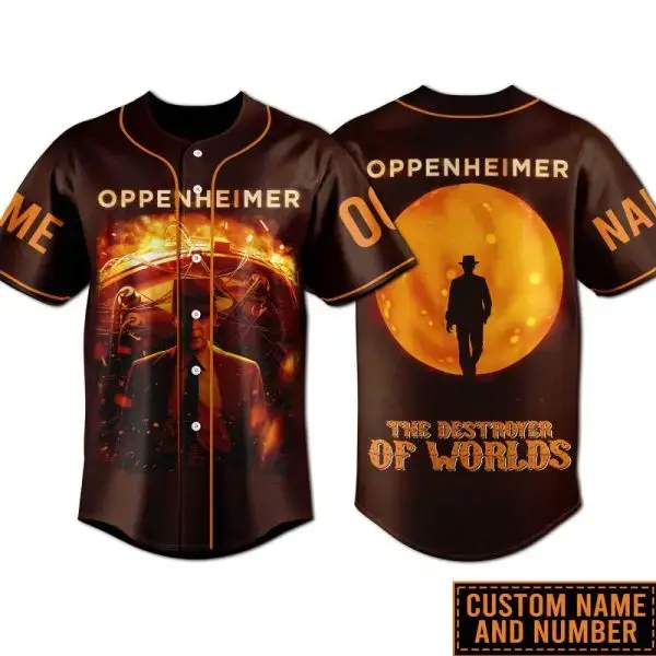 Custom Oppenheimer Baseball Jersey - The Destroyer Of Worlds Design, Personalized Name & Number Image