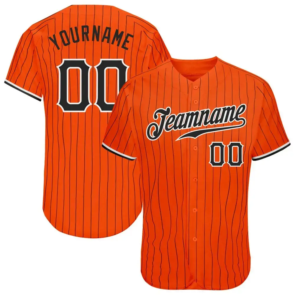 Custom Orange Black Pinstripe Black-White Authentic Baseball Jersey Image