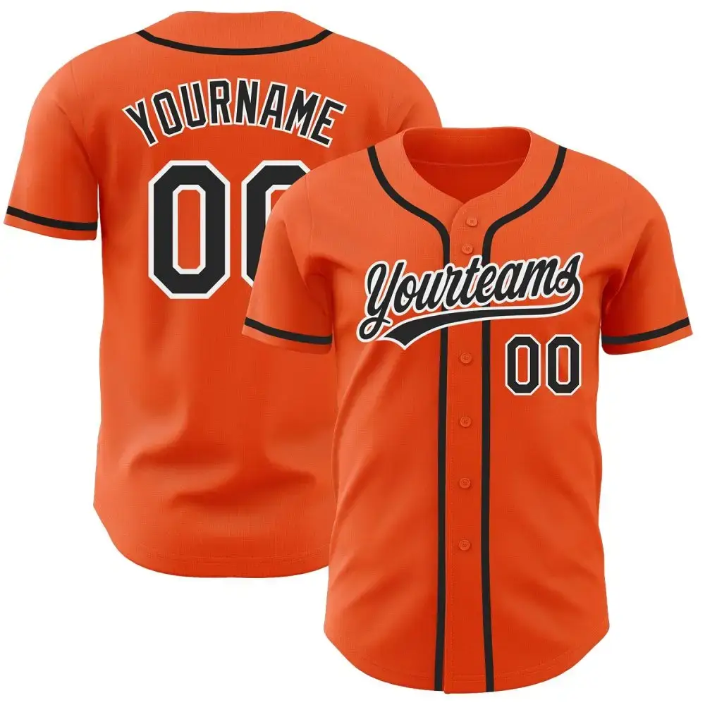 Custom Orange Black-White Authentic Baseball Jersey Image