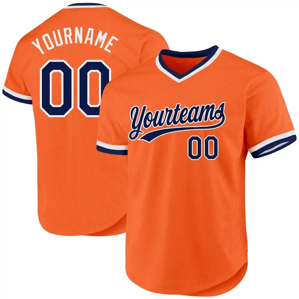 Custom Orange Navy-White Authentic Throwback Baseball Jersey Image
