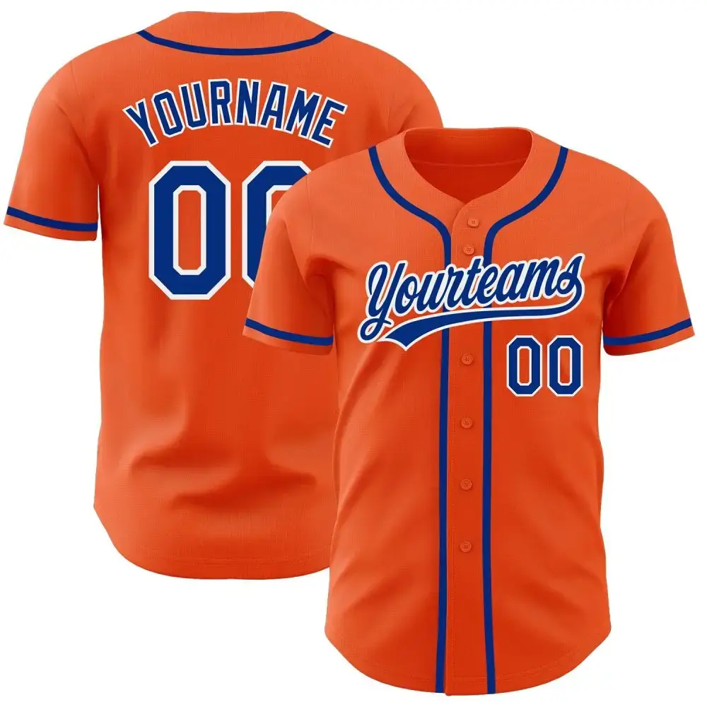 Custom Orange Royal-White Authentic Baseball Jersey Image