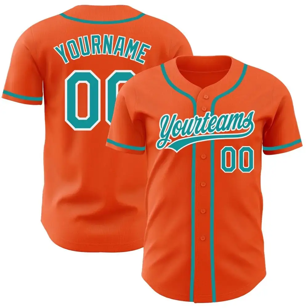Custom Orange Teal-White Authentic Baseball Jersey Image