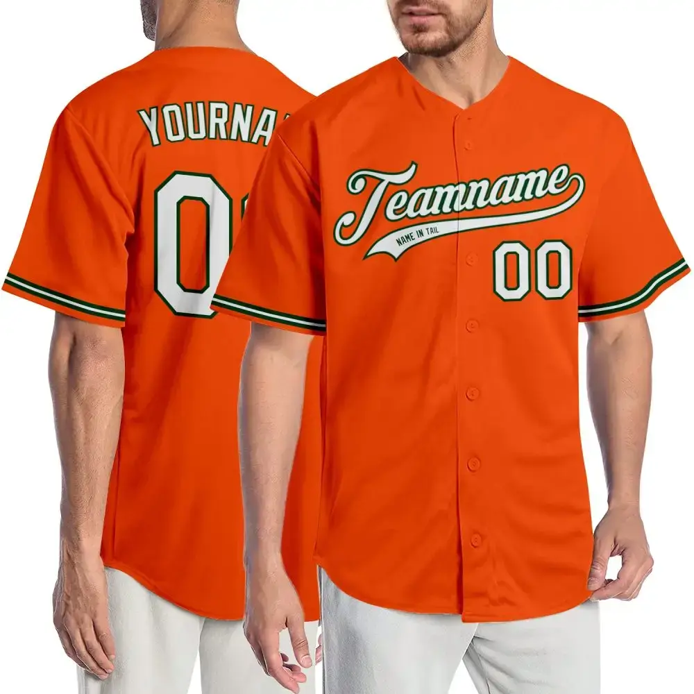 Custom Orange White-Green Authentic Baseball Jersey Image