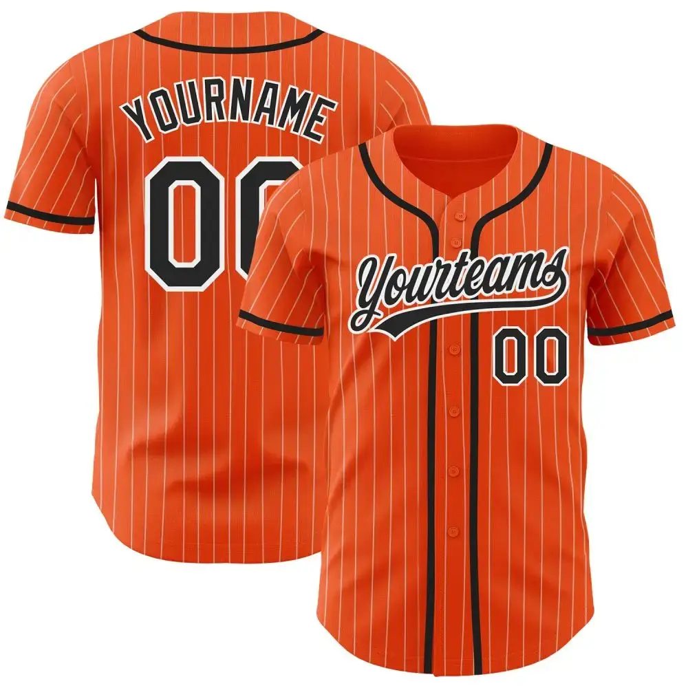 Custom Orange White Pinstripe Black Authentic Baseball Jersey Image