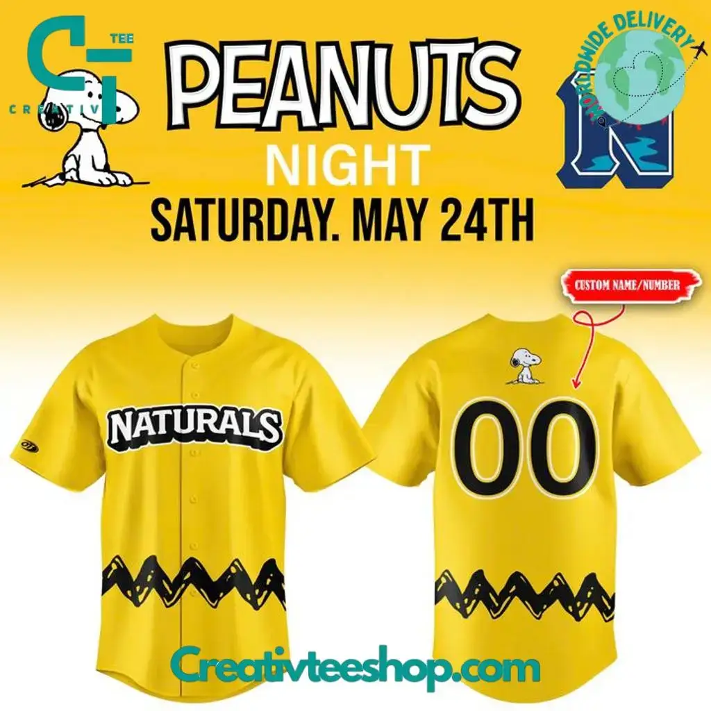 Custom Peanuts Night Baseball Jersey – Yellow With Snoopy Design – Personalize Name & Number Image