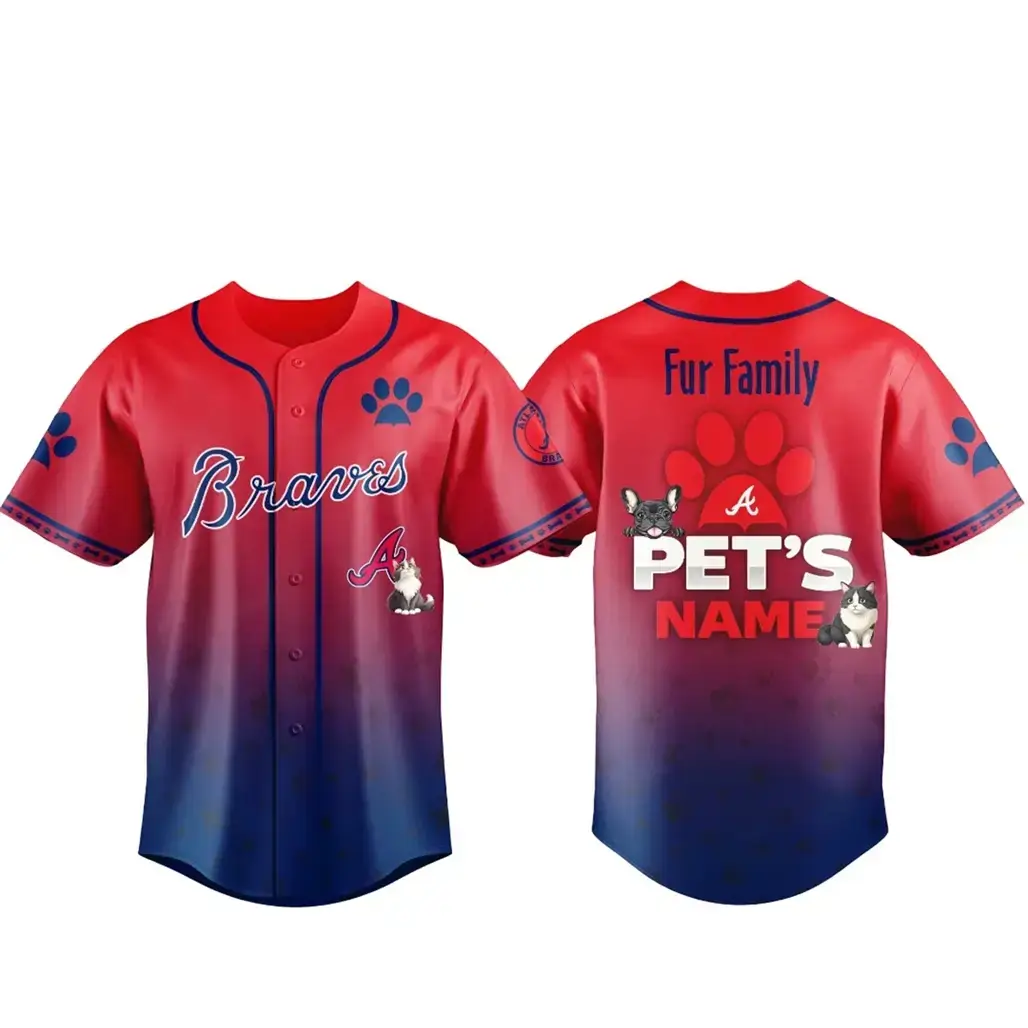 Custom Pet's Name Atlanta Braves Fur Family Pet Game Night 2026 Baseball Jersey Image