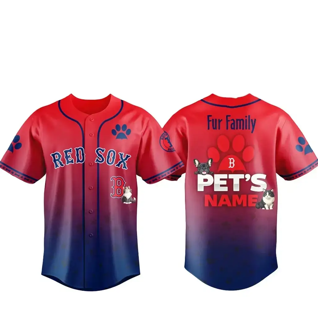 Custom Pet's Name Boston Red Sox Fur Family Pet Game Night 2026 Baseball Jersey Image