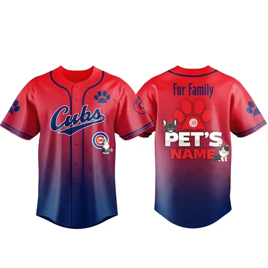 Custom Pet's Name Chicago Cubs Fur Family Pet Game Night 2026 Baseball Jersey Image