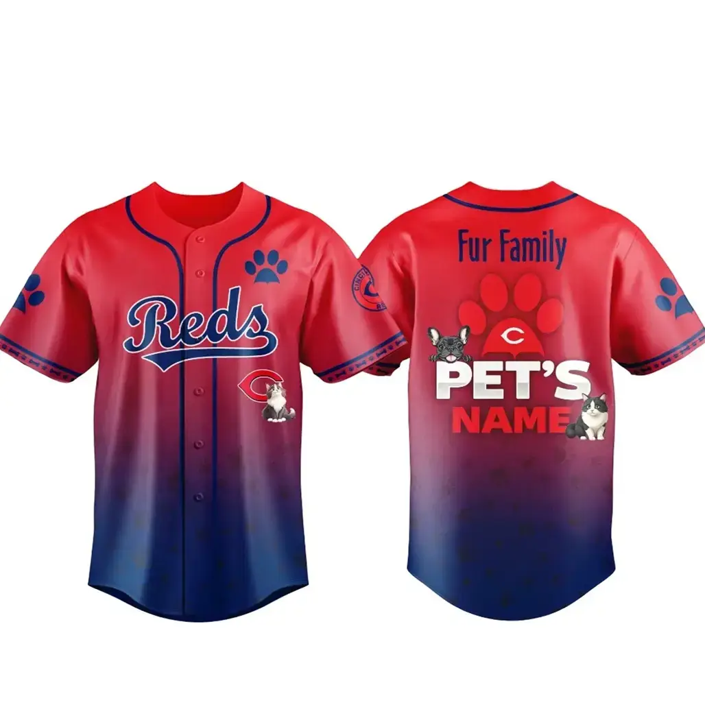 Custom Pet's Name Cincinnati Reds Fur Family Pet Game Night 2026 Baseball Jersey Image