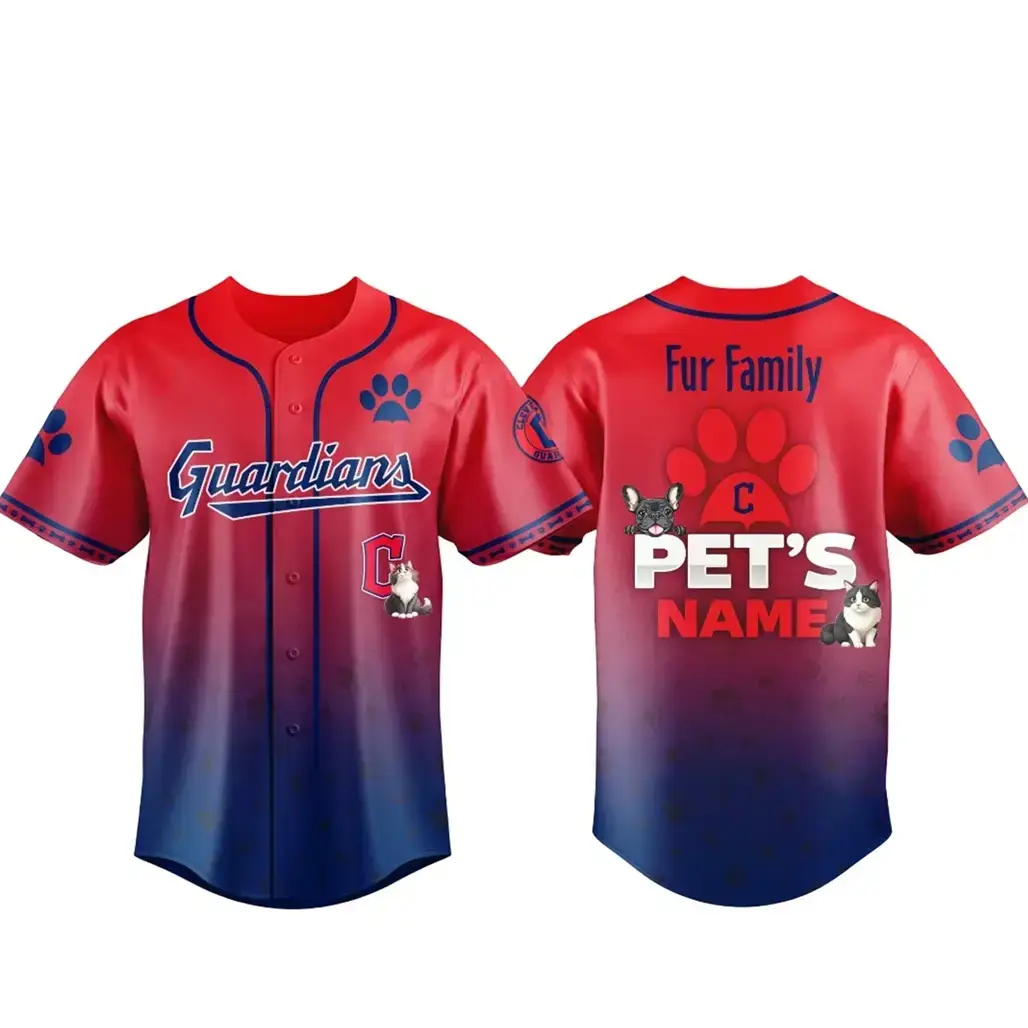 Custom Pet's Name Cleveland Guardians Fur Family Pet Game Night 2026 Baseball Jersey Image