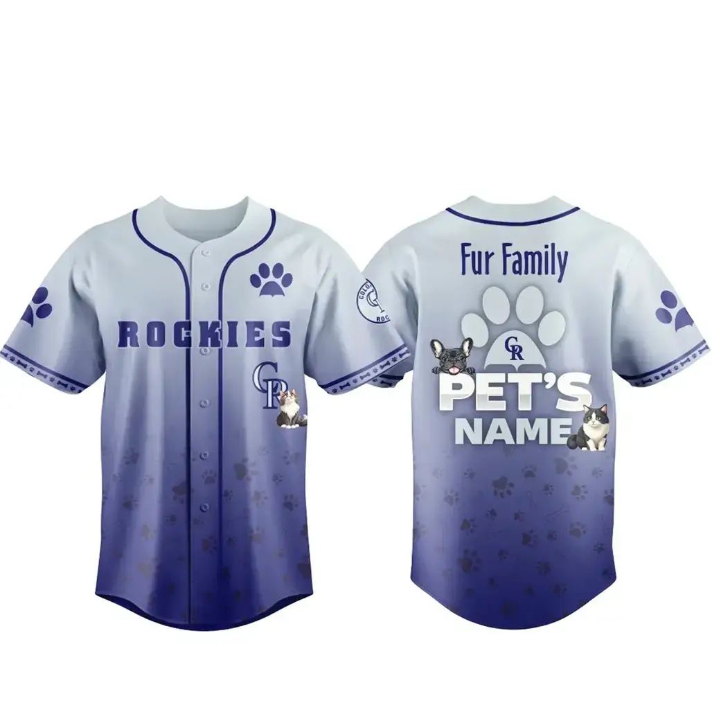 Custom Pet's Name Colorado Rockies Fur Family Pet Game Night 2026 Baseball Jersey Image